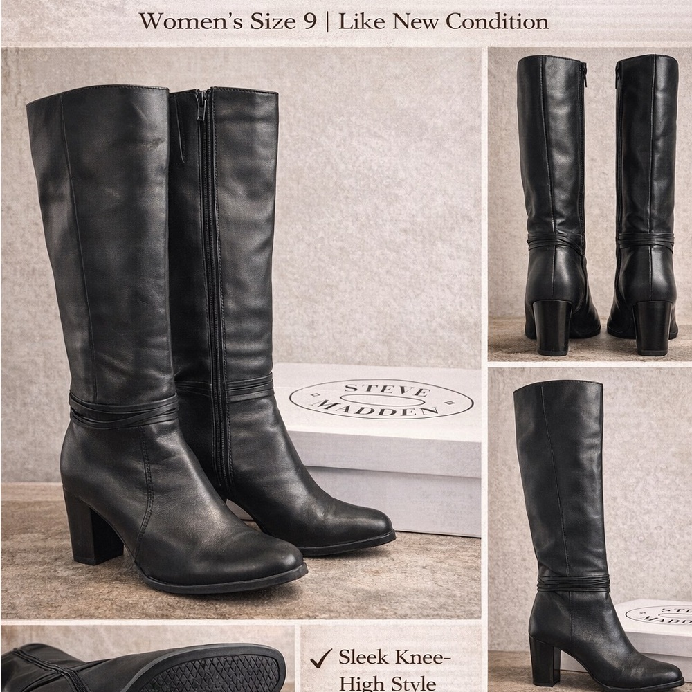 Steve Madden Elegant Black Heeled Boots- wide calf